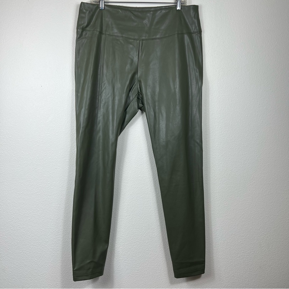 White House Black Market Olive Green Faux Leather Runway Leggings Size 18L